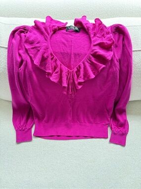 Ralph Lauren Hot Pink Knit Top with Ruffle Collar